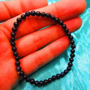 Blue Goldstone 4mm Round 7" Stretchy Gemstone Bracelet